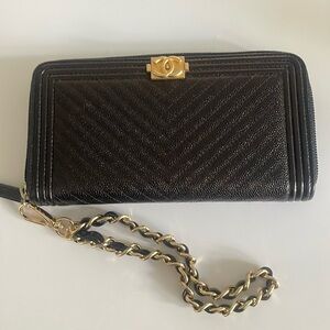Chanel Boy Long Zip Wallet Black Authentic